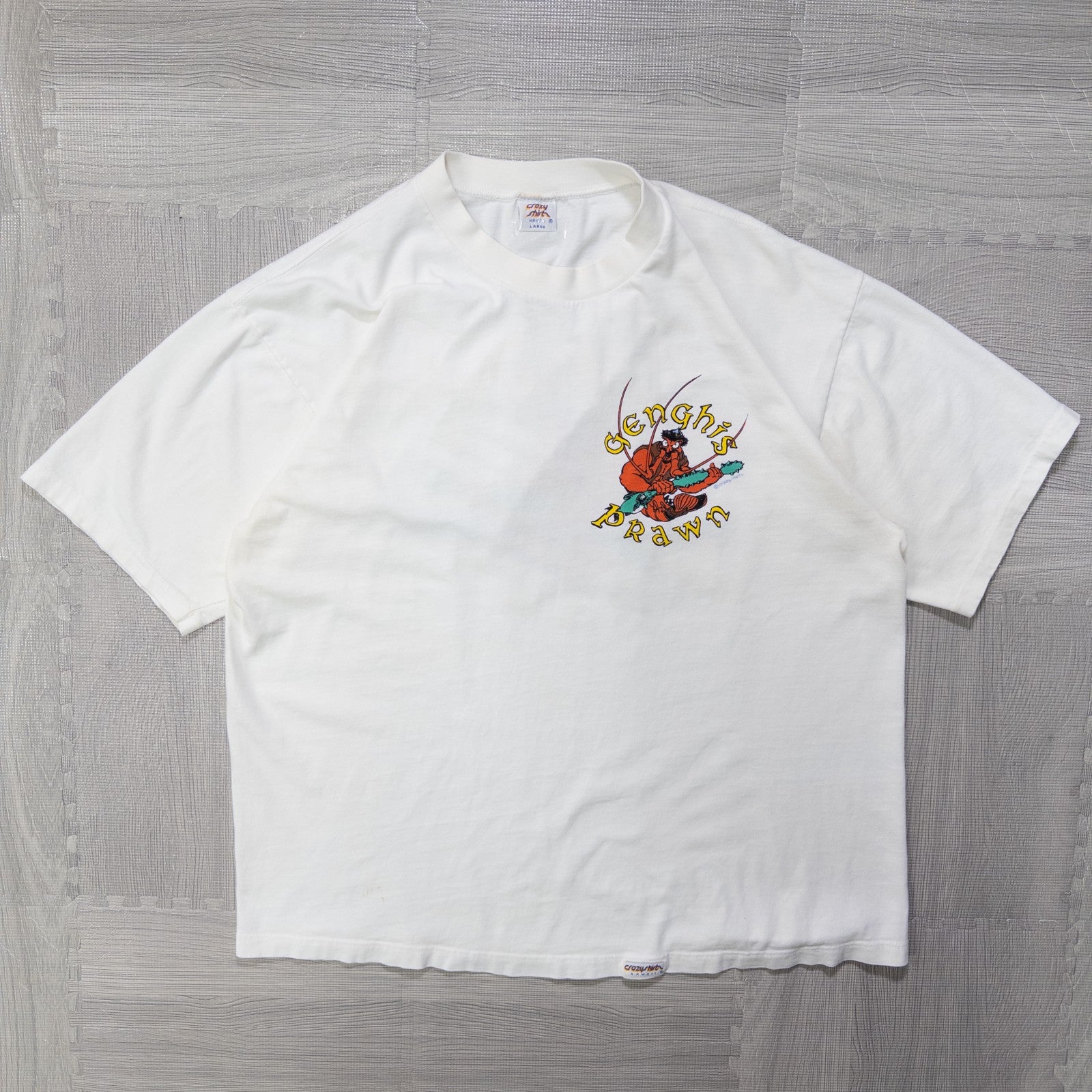 80s 90s Crazy Shirts クレイジーシャツ GENGHIS PRAWN Tシャツ トップス メンズL usa製 ホワイト