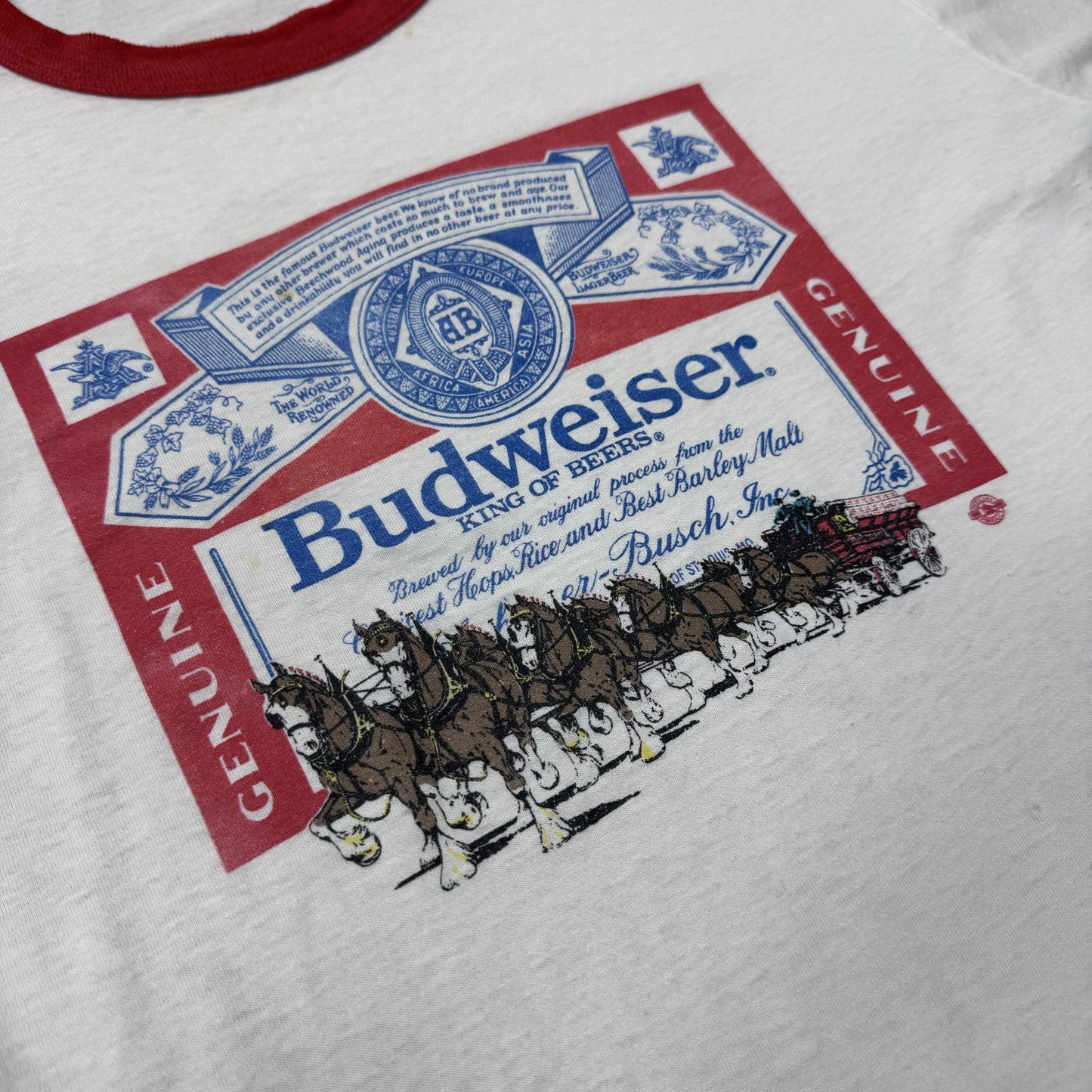 90s SCREEN STARS Budweiser バドワイザー USA製 リンガー Tシャツ トップス  メンズＬ ホワイト