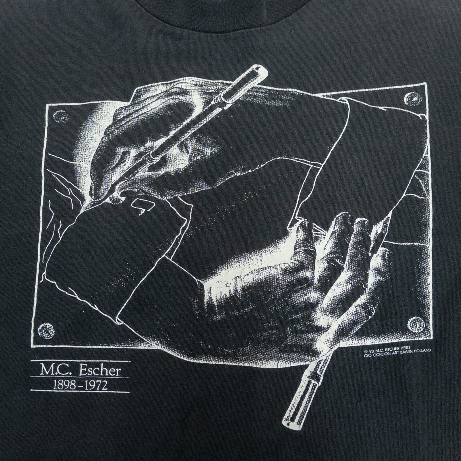 90s SOF TEE M.C.Escher エッシャー ”描く手” アート Tシャツ USA製 トップス メンズL ブラック – Used u0026  Vintage T-Shirts TeeBoy