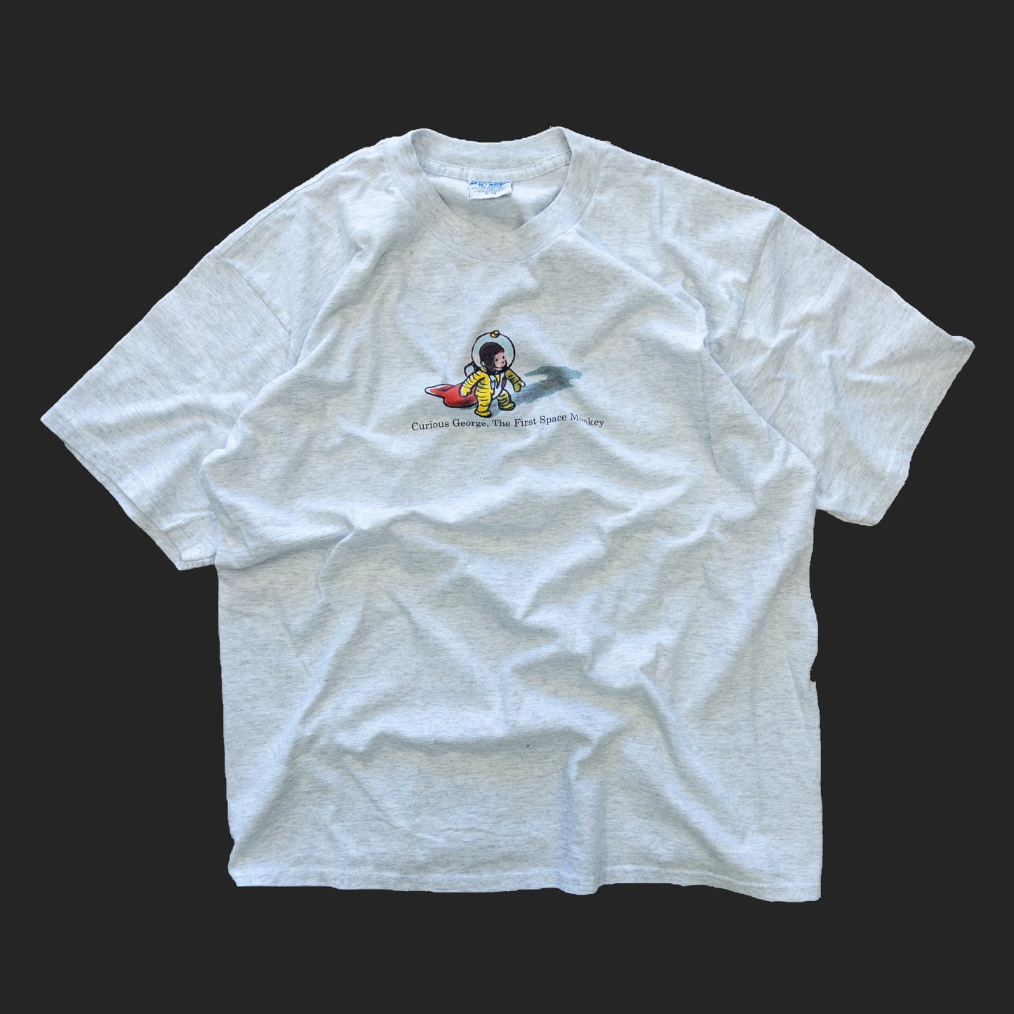 90s GILDAN おさるのジョージ 宇宙 アニメ 杢グレー XL - Tee-Boy